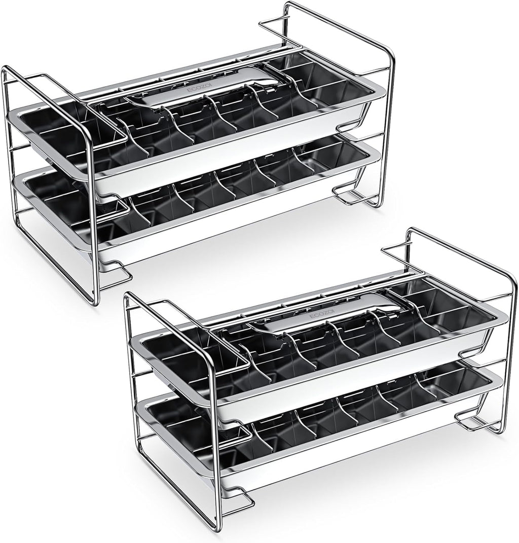 Stainless Steel Ice Cube Trays, Size Cubes with Easy Release Handle, 4 Pack, 72 Ice Cubes - UPC 860013630522 Standard