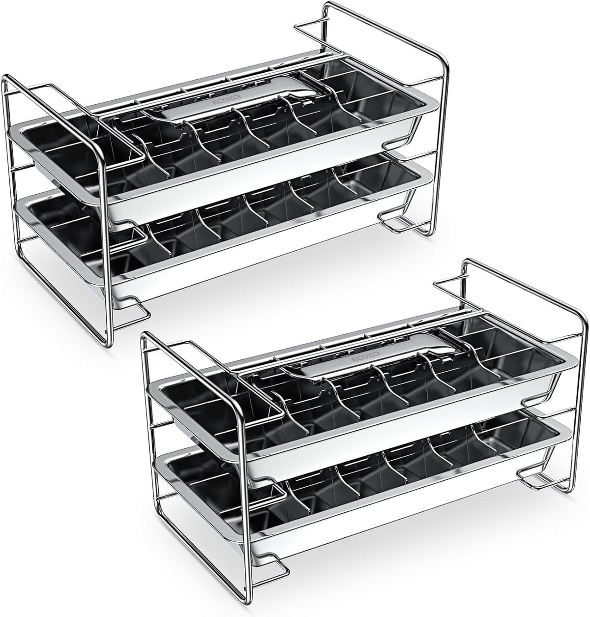 Stainless Steel Ice Cube Trays, Size Cubes with Easy Release Handle, 4 Pack, 72 Ice Cubes - UPC 860013630522 Standard