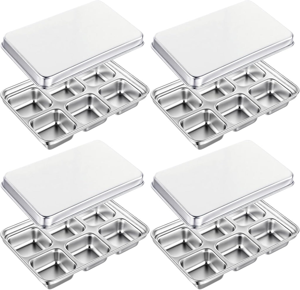 Stainless Steel Ice Cube Trays, with Lids, 4 Pack, 24 Large Ice Cubes