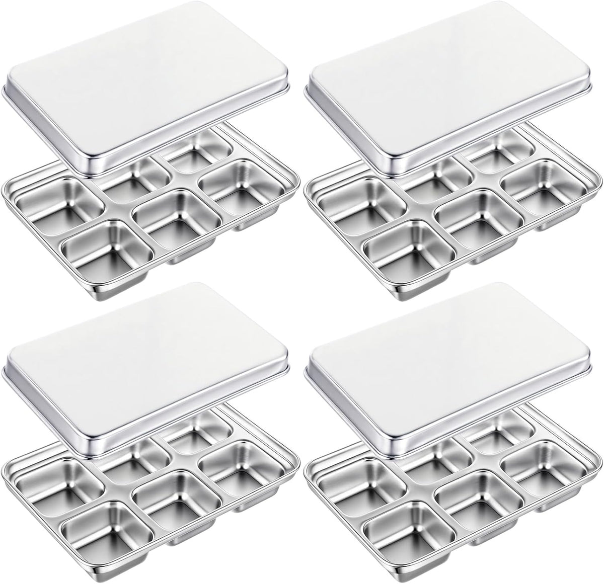 Stainless Steel Ice Cube Trays, with Lids, 4 Pack, 24 Large Ice Cubes
