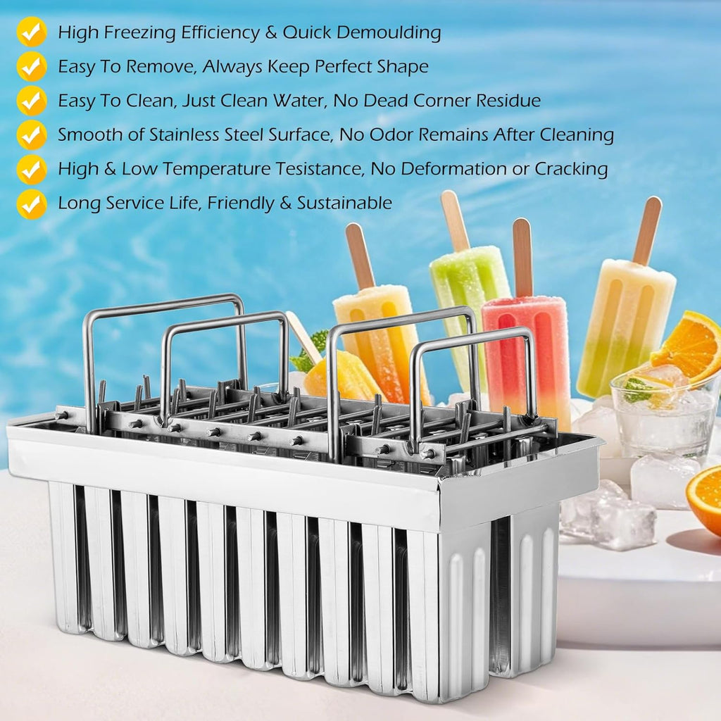 Inland Loom Stainless Steel Popsicle Molds with Sticks, Reusable, Bamboo, 50 Count, 20 Square