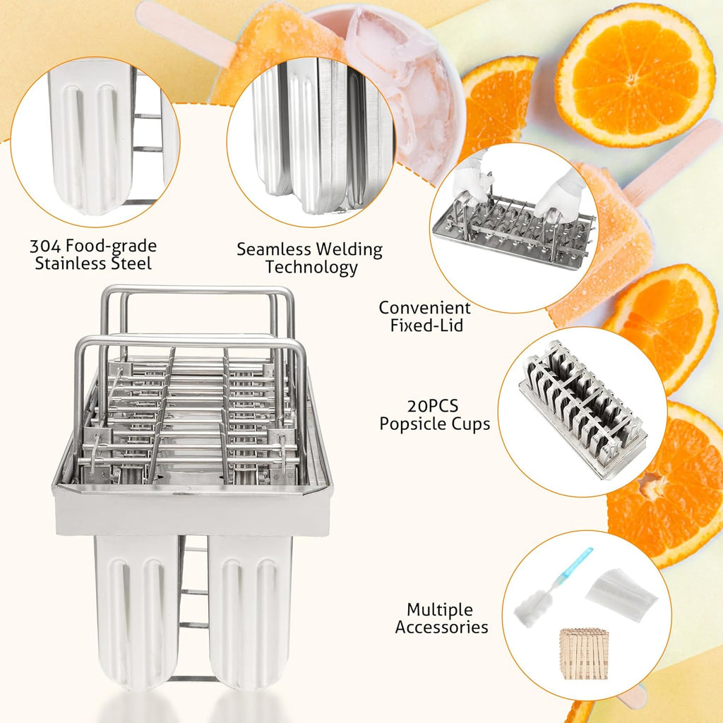 Inland Loom Stainless Steel Popsicle Molds with Sticks, Reusable, Bamboo, 50 Count, 20 Square