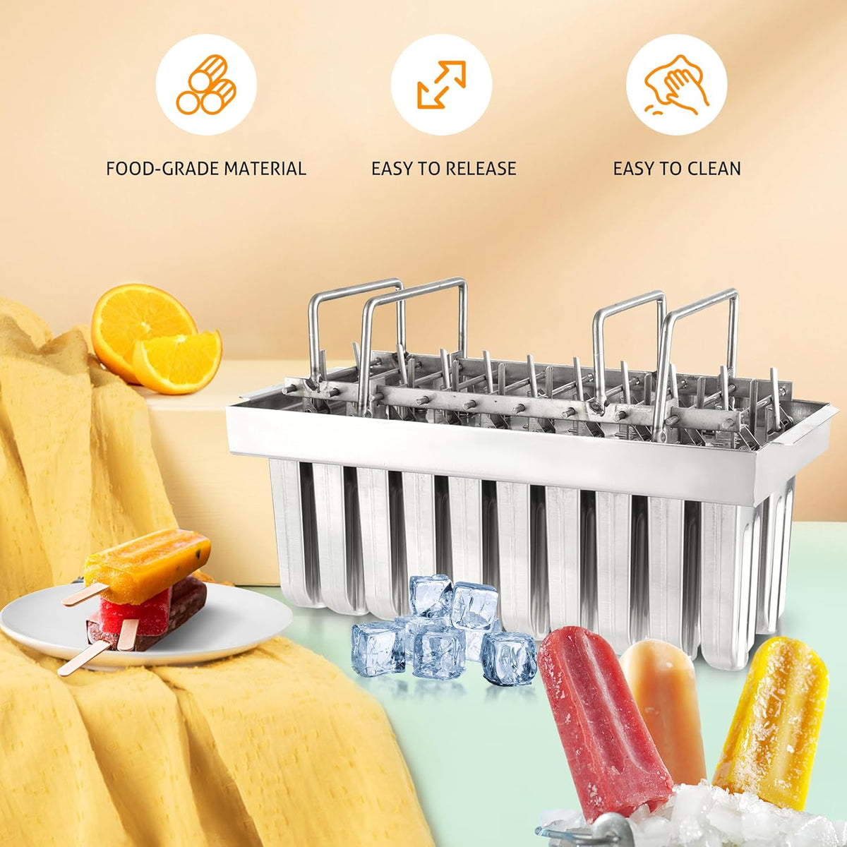 Inland Loom Stainless Steel Popsicle Molds with Sticks, Reusable, Bamboo, 50 Count, 20 Square