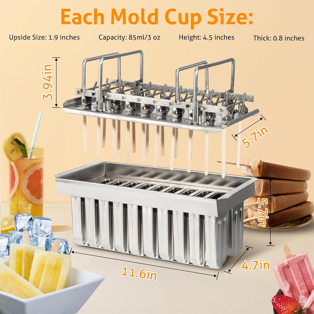 Inland Loom Stainless Steel Popsicle Molds with Sticks, Reusable, Bamboo, 50 Count, 20 Square