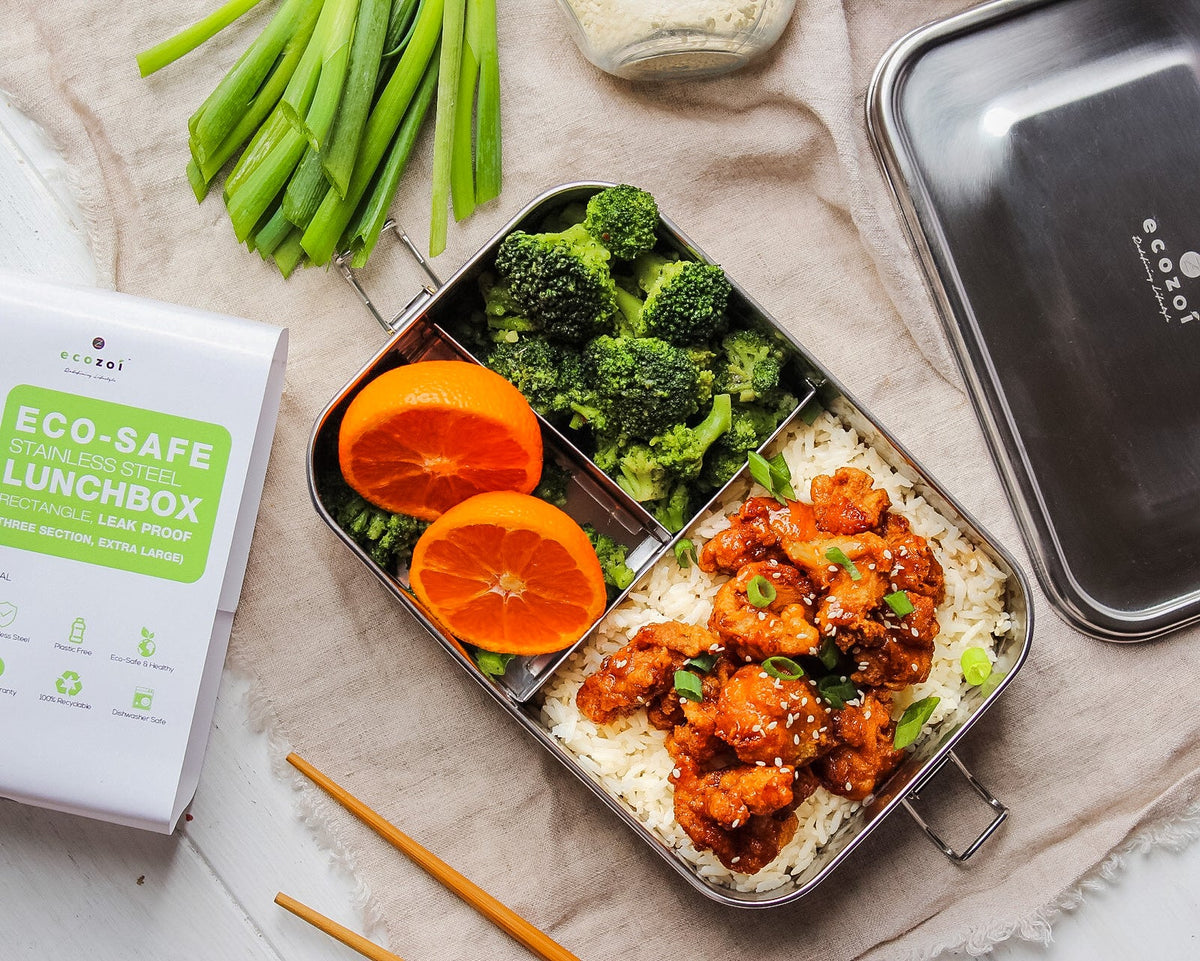 Inland Loom Stainless Steel Bento Lunch Box, 3 Compartment Tiffin Containers, Leakproof, 50 Oz