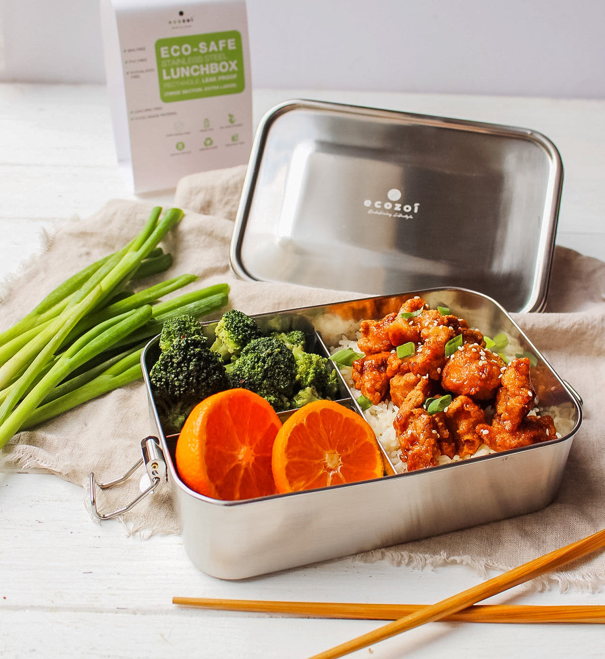Inland Loom Stainless Steel Bento Lunch Box, 3 Compartment Tiffin Containers, Leakproof, 50 Oz