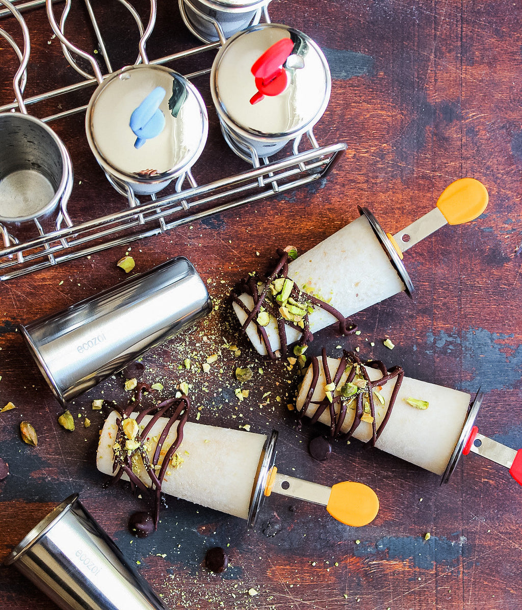 Inland Loom Stainless Steel Ice Pop Molds and Rack, Ice Cream Molds and Rounds with Reusable Stainless Steel Sticks