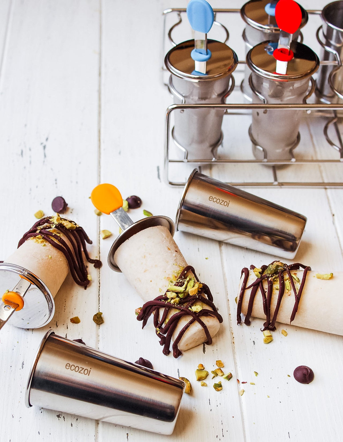 Inland Loom Stainless Steel Ice Pop Molds and Rack, Ice Cream Molds and Rounds with Reusable Stainless Steel Sticks