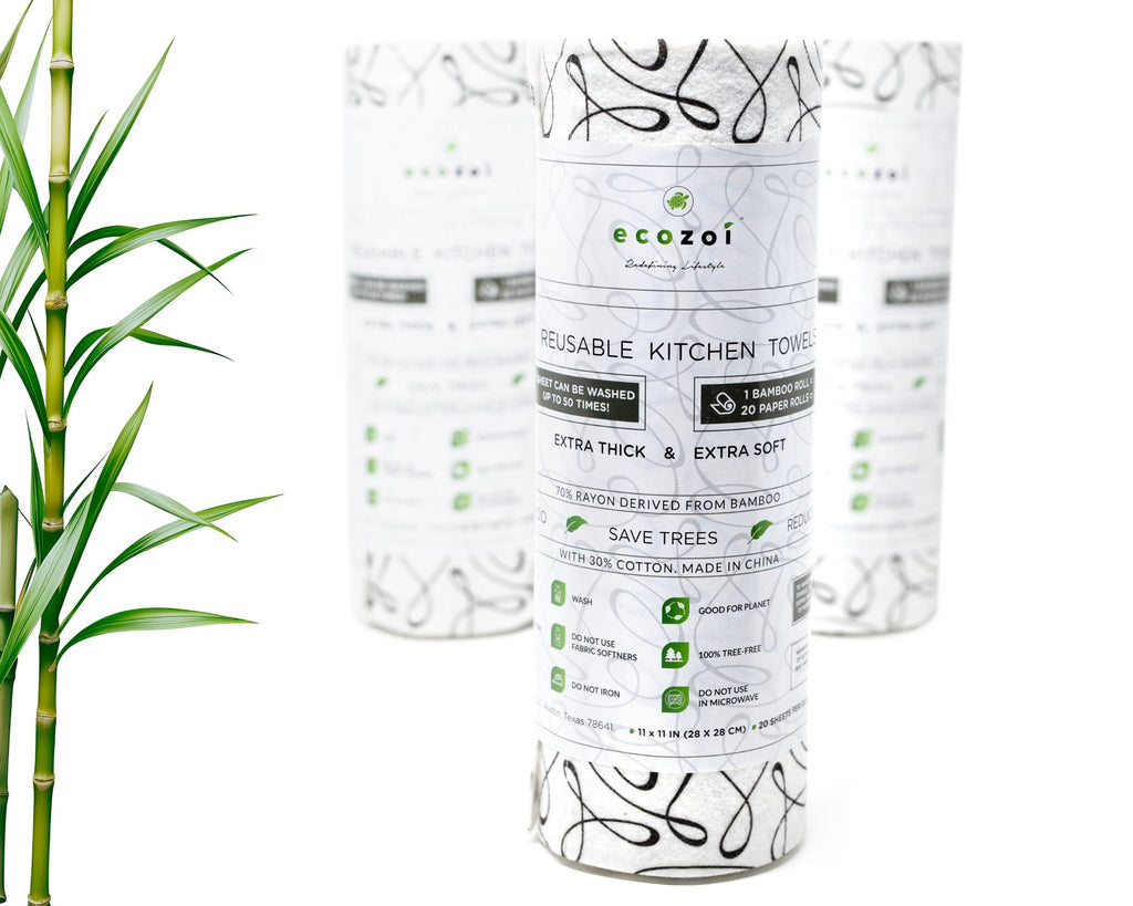 Bamboo Kitchen Paper Towels, Reusable Tree-Free Rolls with Black Design, 4 Pack