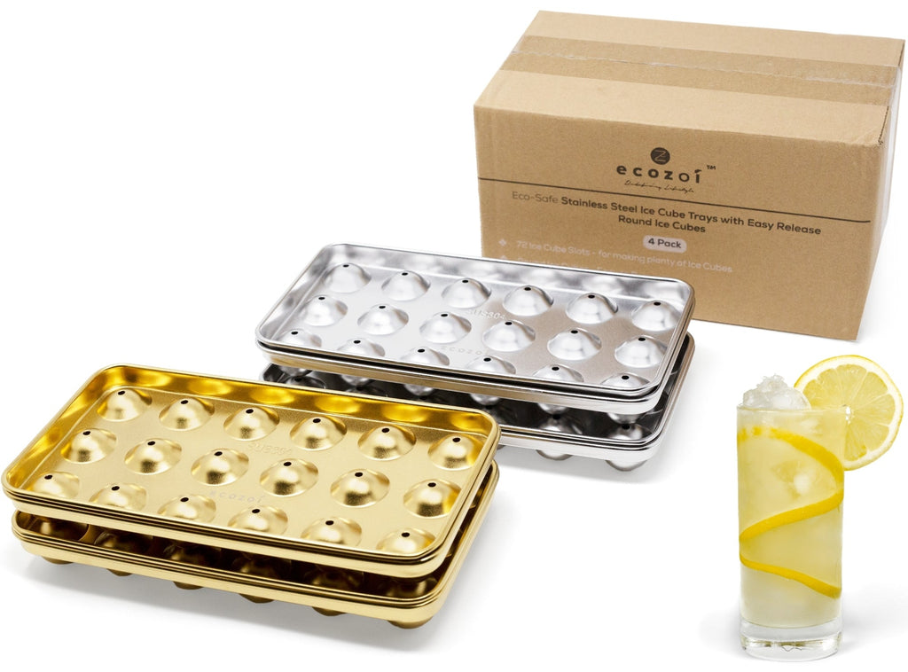 Inland Loom Stainless Steel 72 Small Round Ice Cube Trays, Stackable, 4 Pack, 8 in x 4 in x 1 in