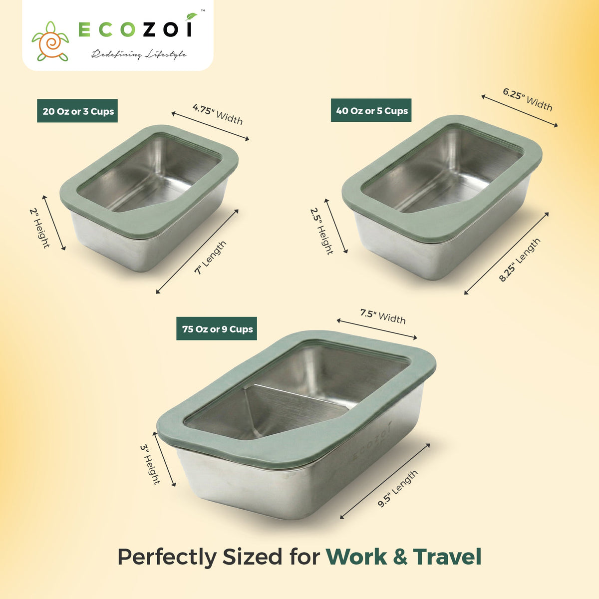 Inland Loom Stainless Steel Bento Box for Kids and Adults, 3 Piece Set, Stackable and Leak Proof, Microwave Safe