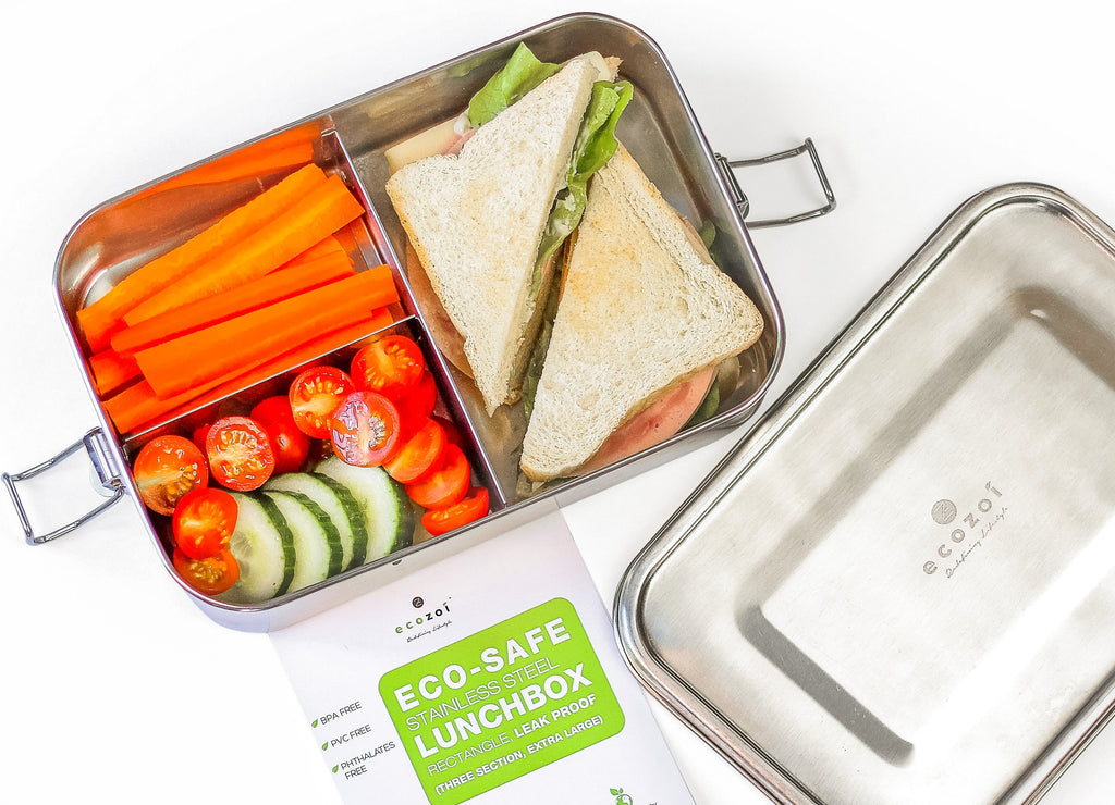 Inland Loom Stainless Steel Bento Lunch Box, 3 Compartment Tiffin Containers, Leakproof, 50 Oz
