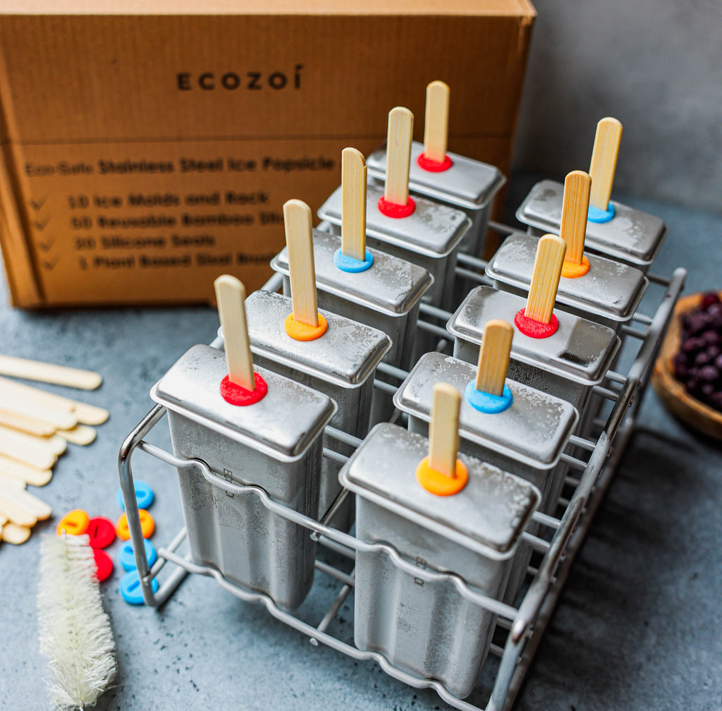 Inland Loom Stainless Steel Popsicle Molds with Sticks, Reusable, Bamboo, 50 Count, 10 Square