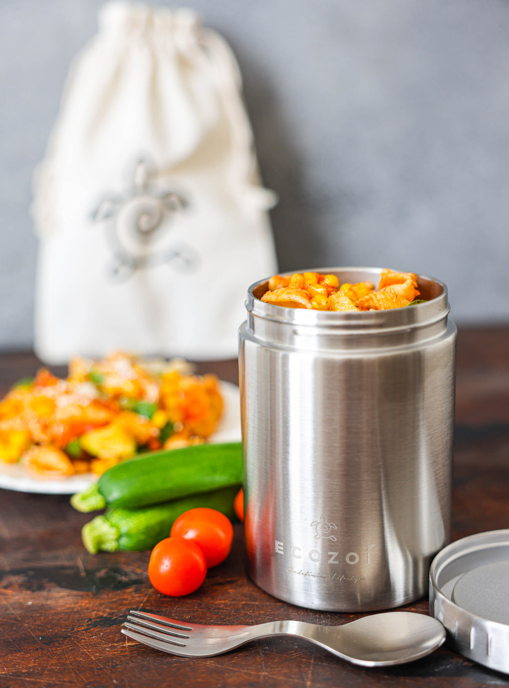 Inland Loom Stainless Steel Thermos Food Jar, Insulated Container with Spork and Lunch Bag, 12 oz