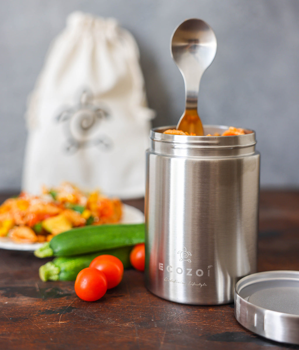 Inland Loom Stainless Steel Thermos Food Jar, Insulated Container with Spork and Lunch Bag, 12 oz