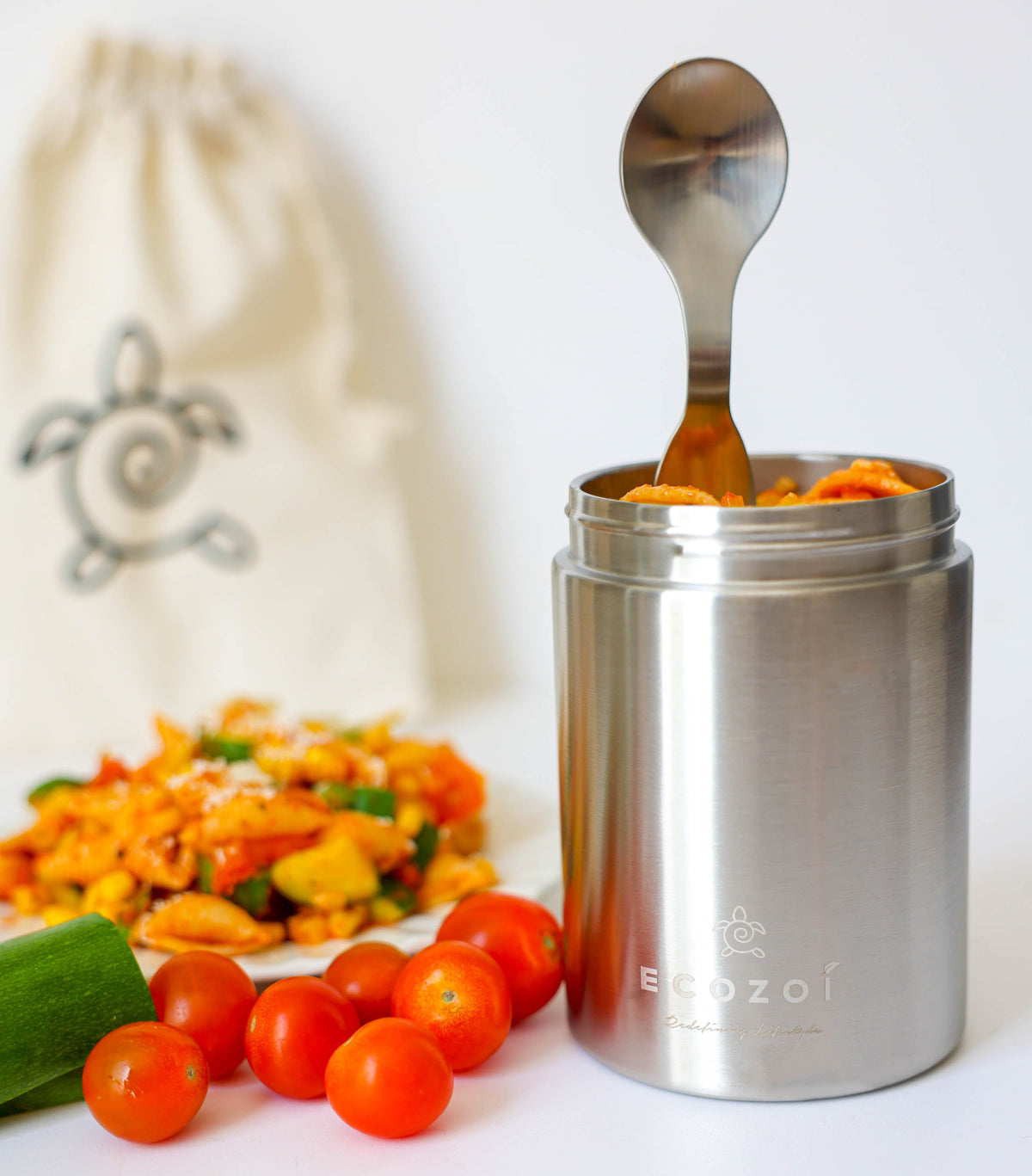 Inland Loom Stainless Steel Thermos Food Jar, Insulated Container with Spork and Lunch Bag, 12 oz