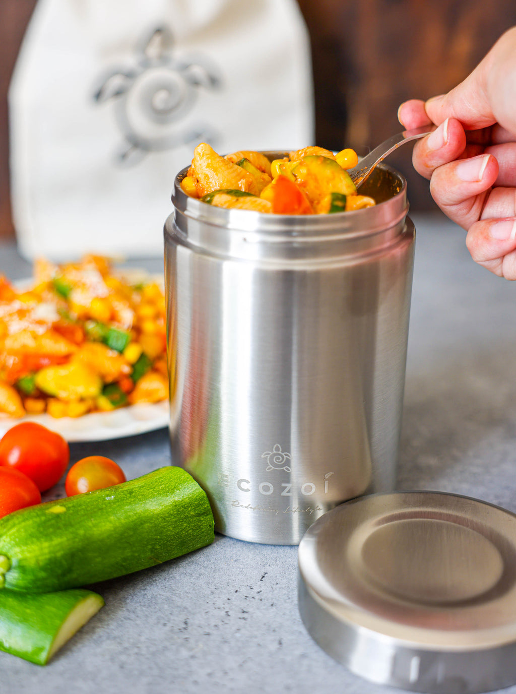 Inland Loom Stainless Steel Thermos Food Jar, Insulated Container with Spork and Lunch Bag, 12 oz
