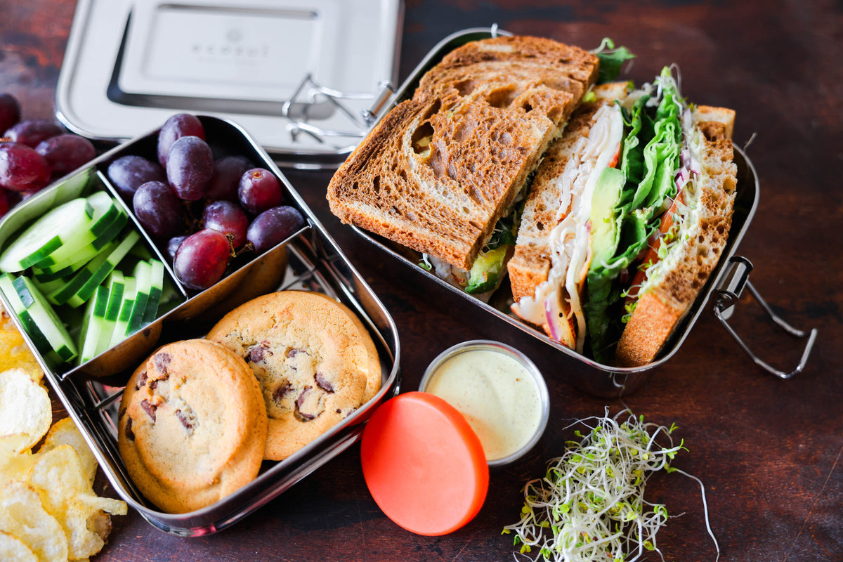 Stainless Steel 2-Tier Leak-Proof Bento Lunch Box, 3 Compartments, 60 oz