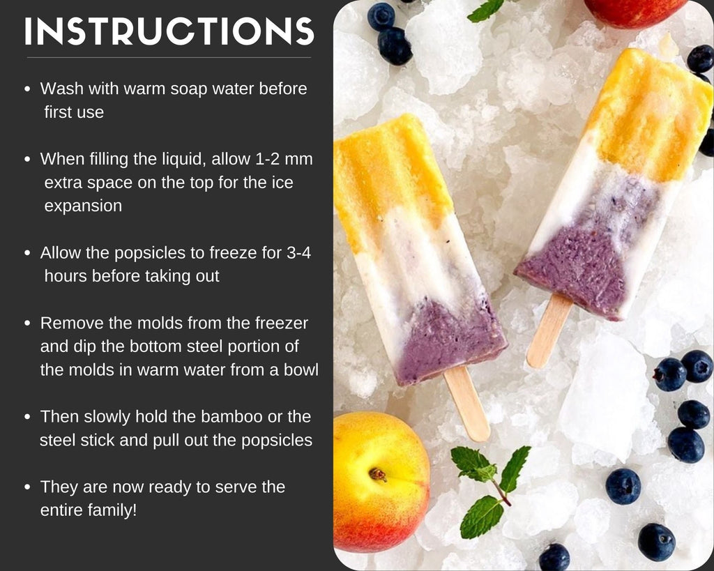 Inland Loom Stainless Steel Ice Pop Molds, Square Shape with Reusable Bamboo Sticks