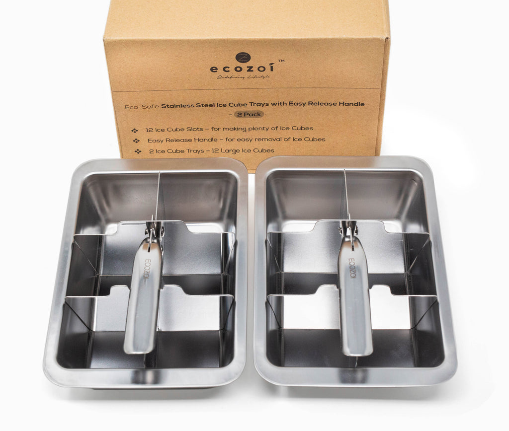 Inland Loom Stainless Steel Ice Trays for Freezer, 12 Large Cubes with Easy Release, 2 Pack