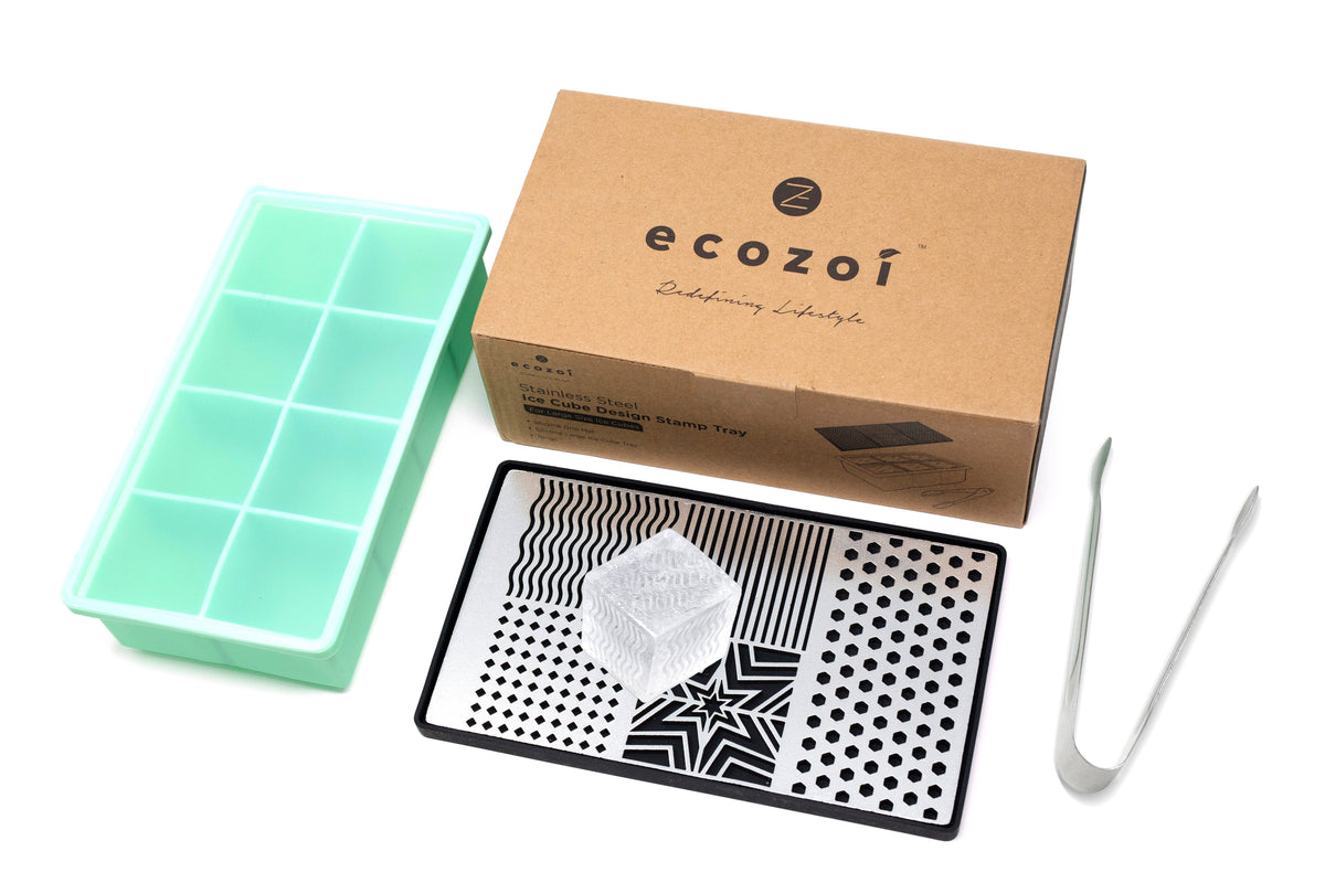 Inland Loom Stainless Steel Ice Cube Stamp Tray, with Silicone Ice Cube Tray and Tongs
