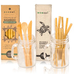 Organic Bamboo Straws and Cutlery Set with Cotton Travel bag