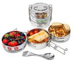 Inland Loom Stainless Steel Lunch Box for School and Office, 3 Tier Round with Spork, Leakproof, 40 Oz