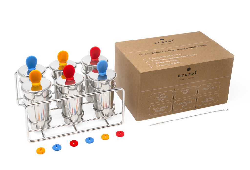 Inland Loom Stainless Steel Ice Pop Molds and Rack, Ice Cream Molds and Rounds with Reusable Stainless Steel Sticks