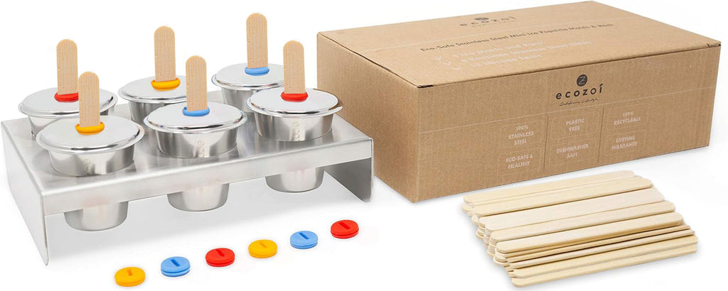 Inland Loom Stainless Steel Ice Pop Molds, 6 Mini Rounds withReusable Bamboo Sticks