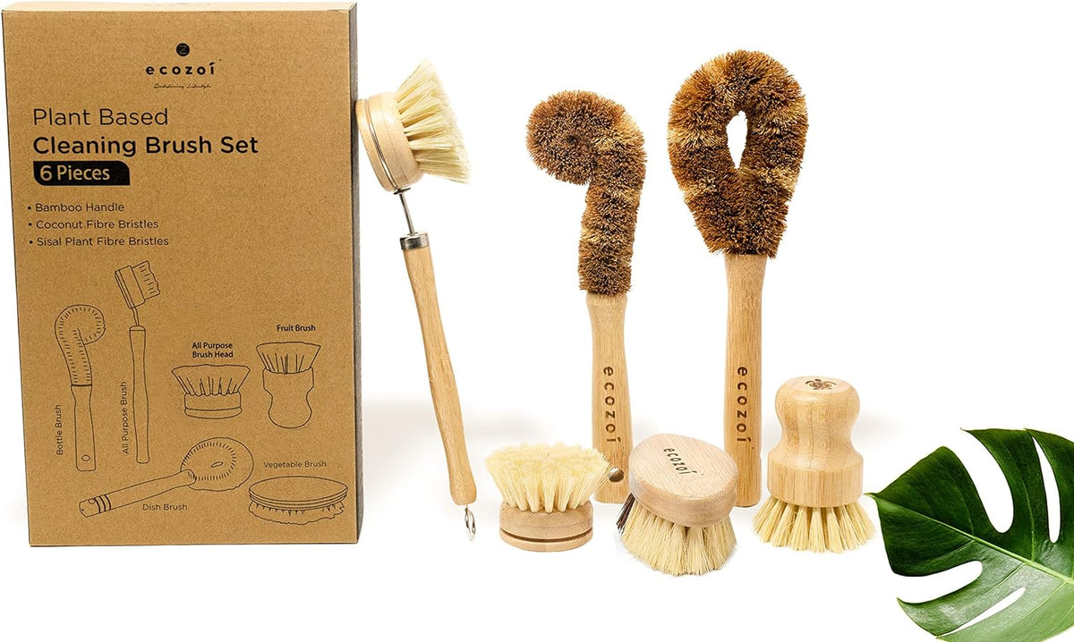 Inland Loom Kitchen Brush Set, Vegetable Dish Scrub Brush, Plant-Based, Multi-Purpose 6 Piece