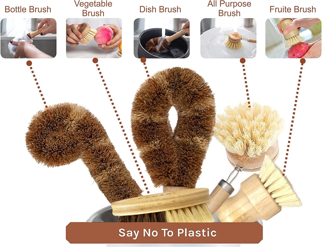 Inland Loom Kitchen Brush Set, Vegetable Dish Scrub Brush, Plant-Based, Multi-Purpose 6 Piece