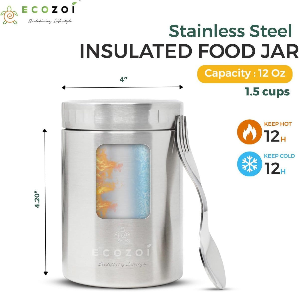 Inland Loom Stainless Steel Thermos Food Jar, Insulated Container with Spork and Lunch Bag, 12 oz