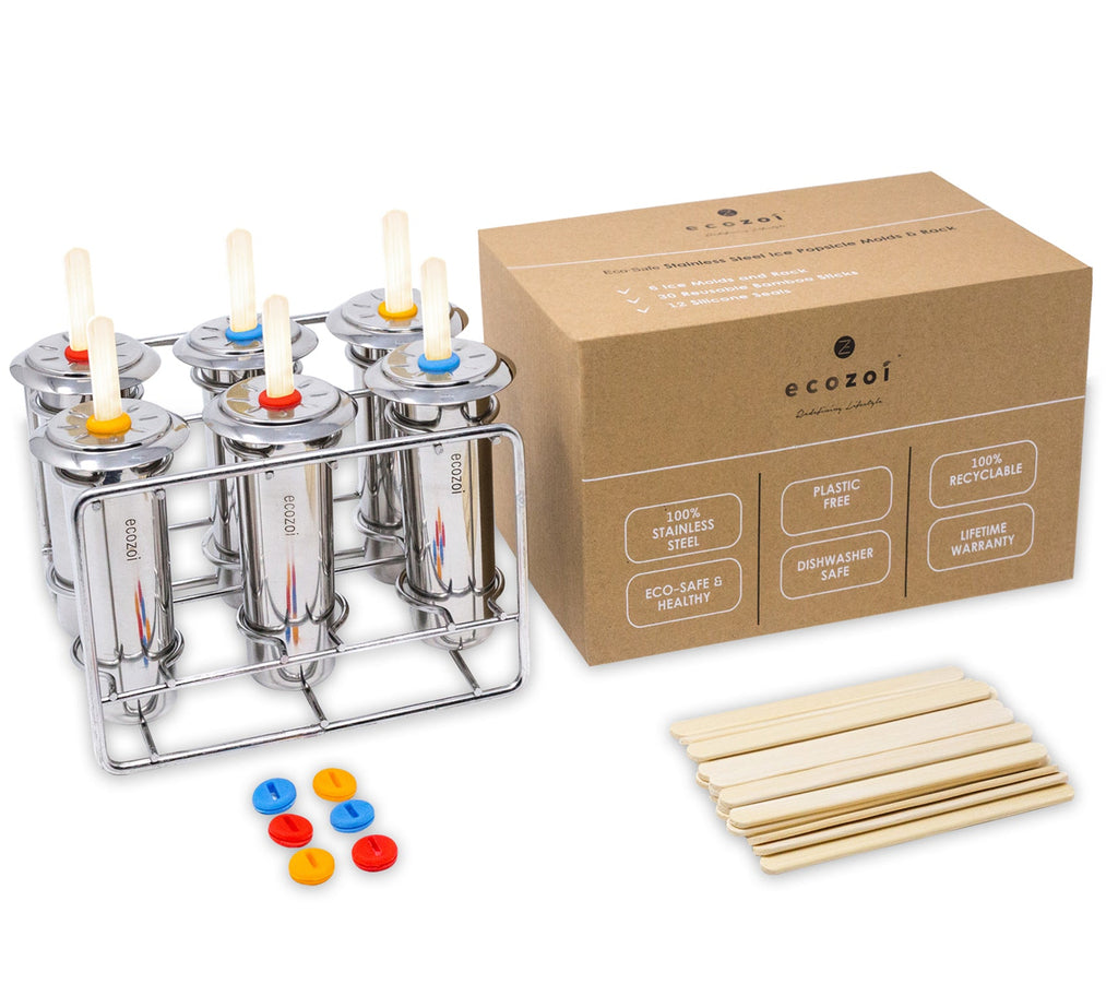 Inland Loom Stainless Steel Popsicle Molds with Sticks, Round & Reusable, Bamboo, Ice Cream Bars