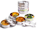 Inland Loom Stackable Lunch Box for Adult, 4 Tier Round with Spork, Stainless Steel, 55 Oz